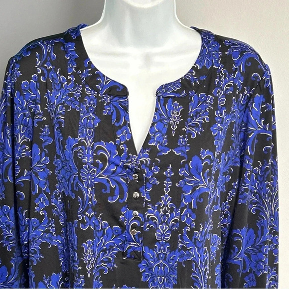 Women’s Large Pullover Top Metallic Stretch Slinky 3/4‎ Sleeve Black Blue Career - Picture 3 of 13